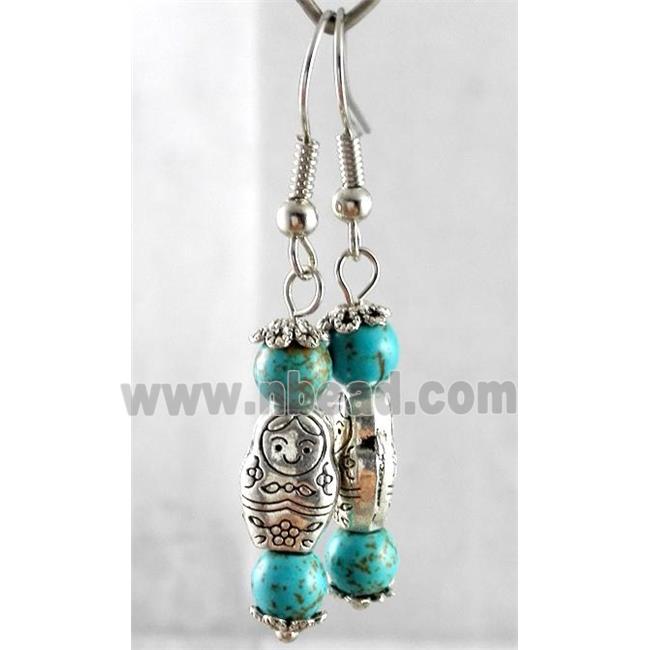 handmade earring with turquoise, copper, alloy bead