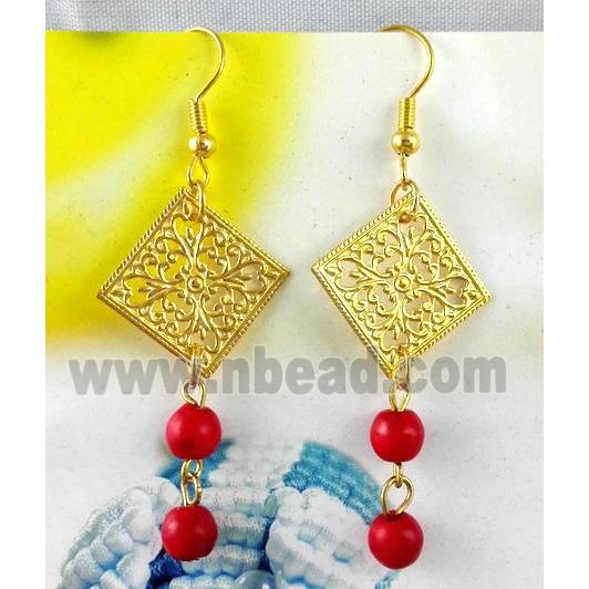 handmade earring with turquoise, copper, alloy bead