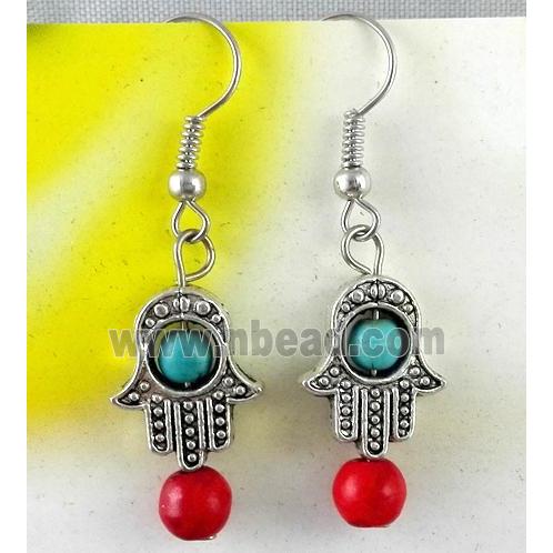 handmade earring with turquoise, copper, alloy bead