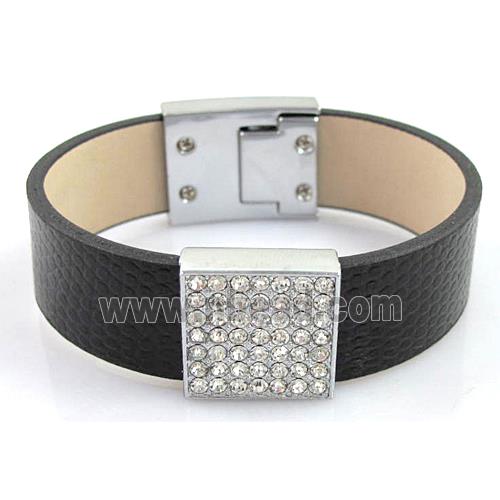 PU Leather Bracelet, alloy bead with mideast rhinestone