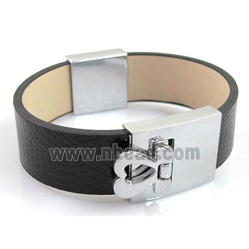 PU Leather Bracelet, alloy bead with mideast rhinestone