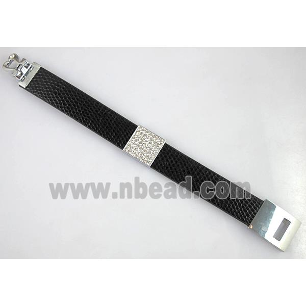 PU Leather Bracelet, alloy bead with mideast rhinestone