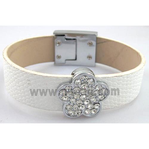 PU Leather Bracelet, alloy bead with mideast rhinestone