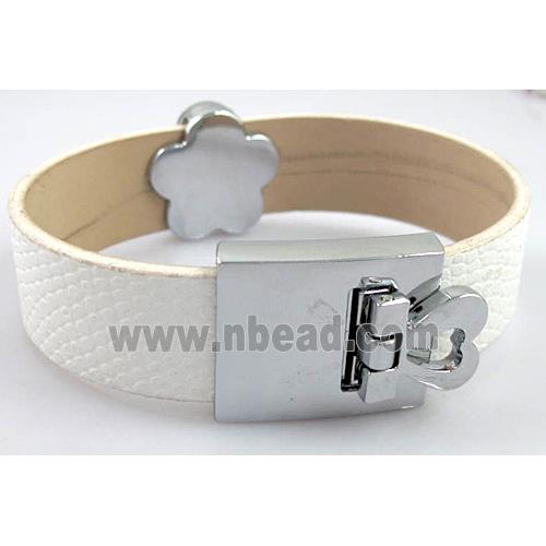 PU Leather Bracelet, alloy bead with mideast rhinestone