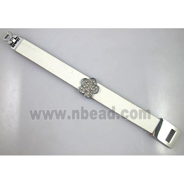 PU Leather Bracelet, alloy bead with mideast rhinestone