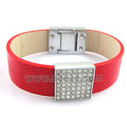 PU Leather Bracelet, alloy bead with mideast rhinestone