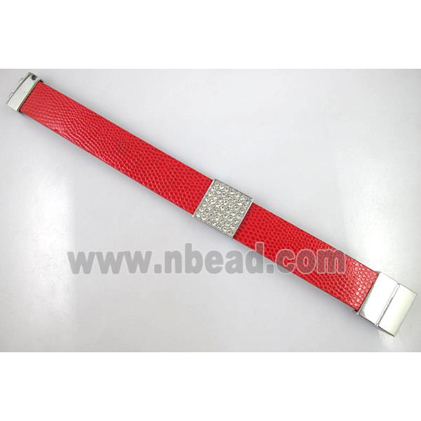 PU Leather Bracelet, alloy bead with mideast rhinestone