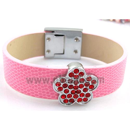 PU Leather Bracelet, alloy bead with mideast rhinestone