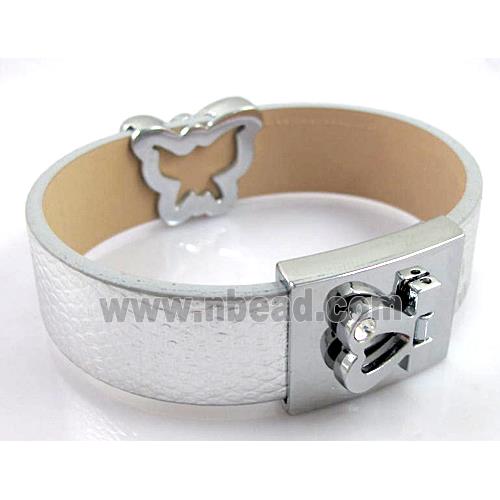 PU Leather Bracelet, alloy bead with mideast rhinestone