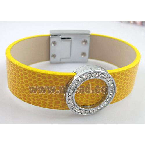 PU Leather Bracelet, alloy bead with mideast rhinestone