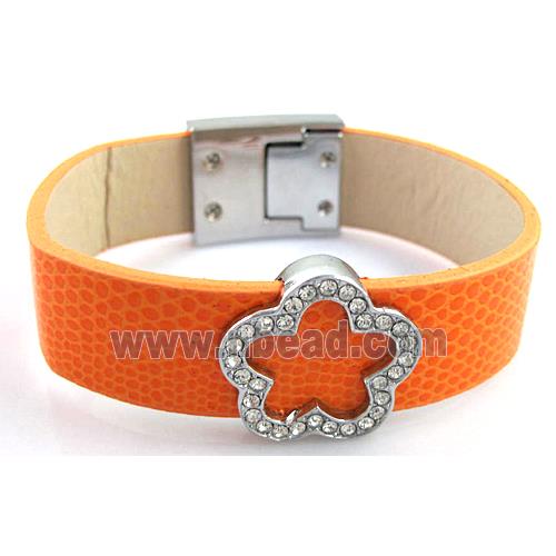 PU Leather Bracelet, alloy bead with mideast rhinestone