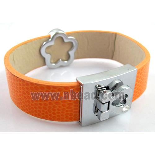 PU Leather Bracelet, alloy bead with mideast rhinestone