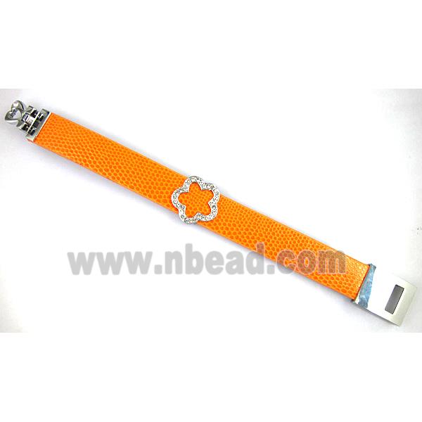 PU Leather Bracelet, alloy bead with mideast rhinestone