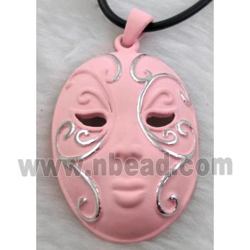 lacquered mask Necklace, alloy, rubber cord