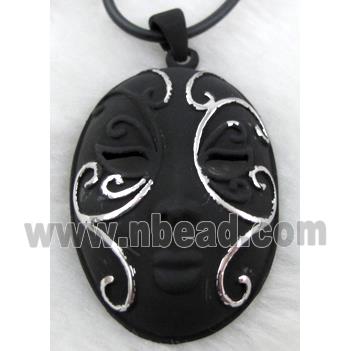 lacquered mask Necklace, alloy, rubber cord, black