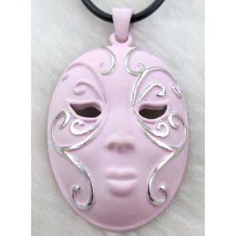 pink lacquered mask Necklace, alloy, rubber cord