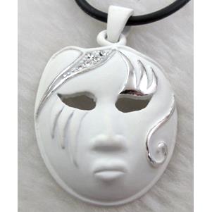 lacquered mask Necklace, alloy, rubber cord, white