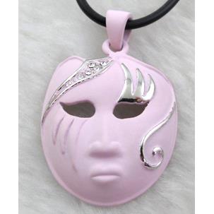 lacquered mask Necklace, alloy, rubber cord, pink