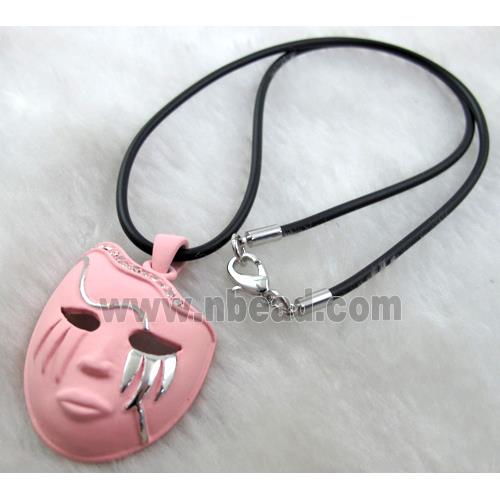 lacquered mask Necklace, alloy, rubber cord