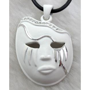 lacquered mask Necklace, alloy, rubber cord, white