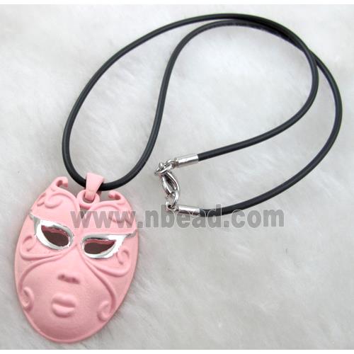 lacquered mask Necklace, mixed, alloy, rubber cord