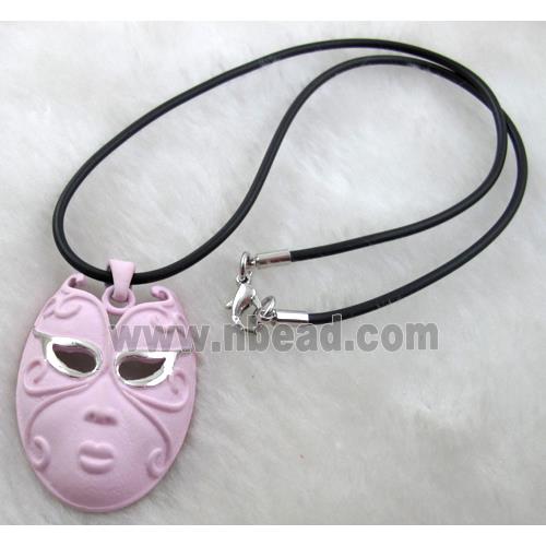 lacquered mask Necklace, alloy, rubber cord, pink