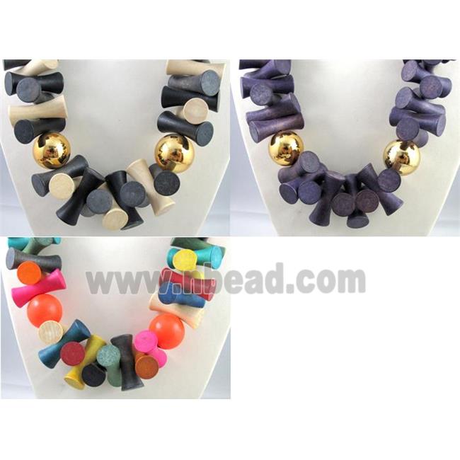 fashion necklace with wood bead, handmade, mixed