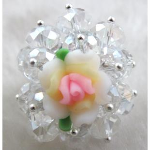 fimo clay ring with crystal glass, colorful