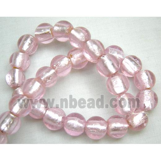 Silver Foil Glass Beads, Round, Pink