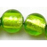 Round Green Lampwork Glass Beads with Silver Foil