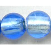 Lampwork Glass Beads with silver foil, round, blue