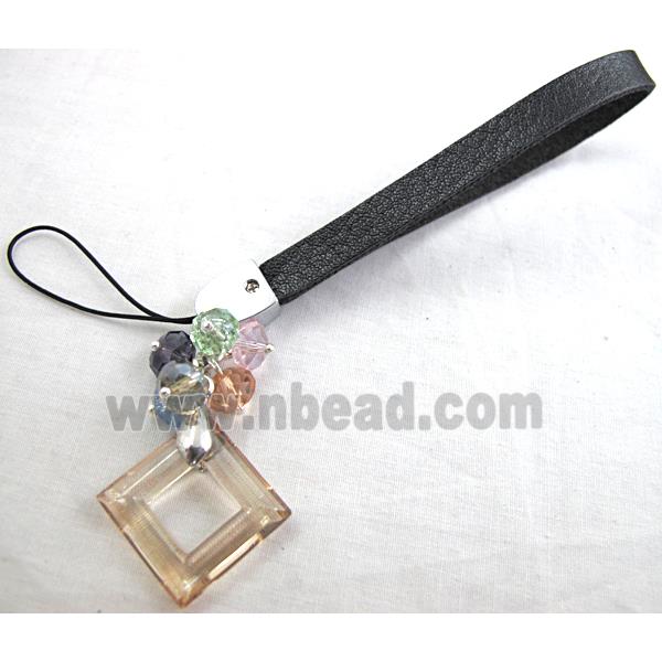 Mobile phone rope, String hanger PU leather, Crystal Pendant