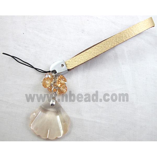 Mobile phone rope, String hanger PU leather, Crystal Pendant, Fan