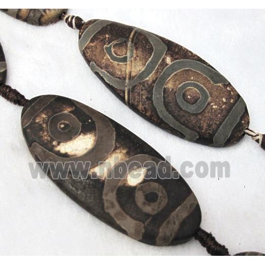 Tibet agate beads, flat oval, coffee