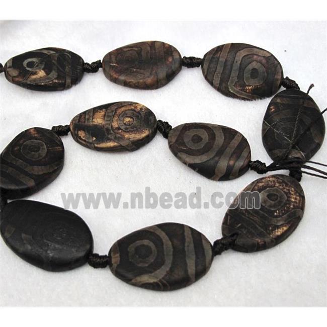 Tibet agate beads, flat oval, coffee