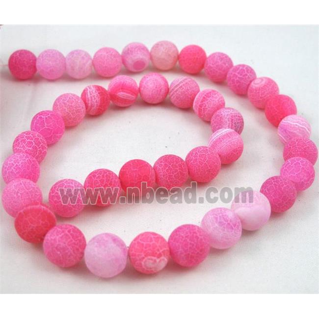 round Crackle Agate Stone beads, frosted, pink