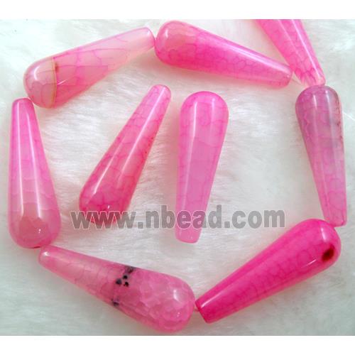 Natural dragon veins Agate bead, teardrop, hotpink dye