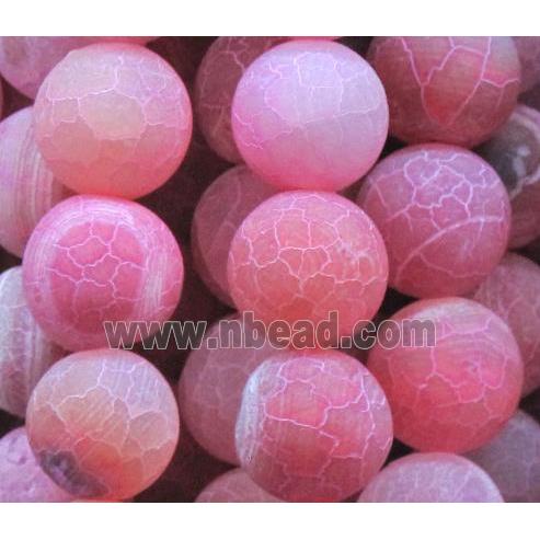 round frosted hotpink crackle agate beads