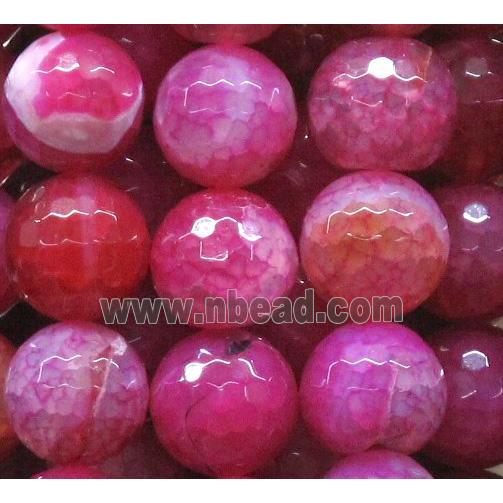 dragon veins agate beads, faceted round, hot-pink