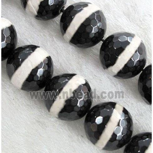 tibetan style agate beads, faceted round, black