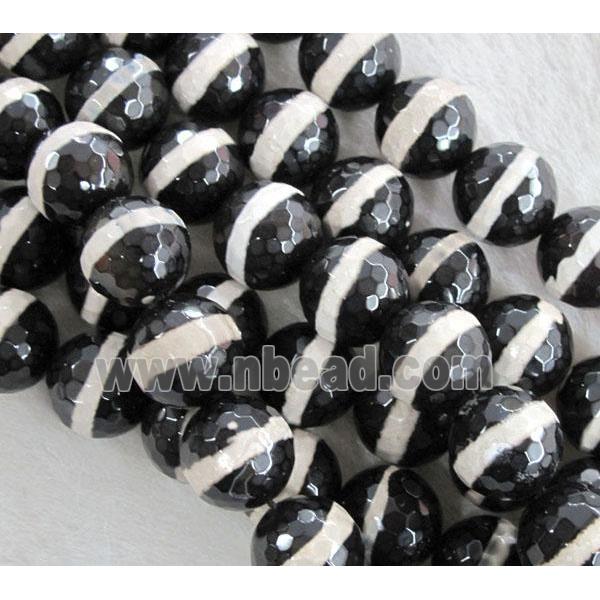 tibetan style agate beads, faceted round, black