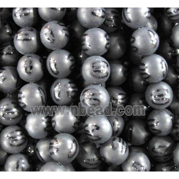 black onyx agate beads, matte, round