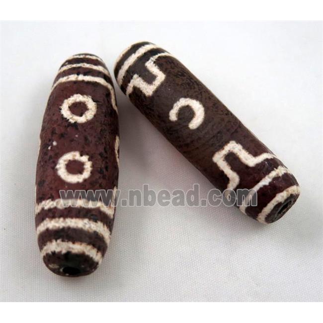 natural tibetan Dzi beads, flat barrel, brown