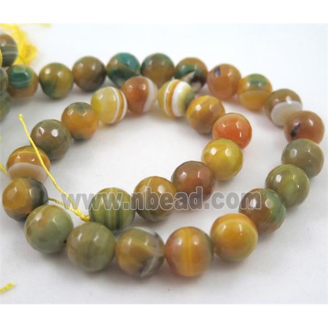 stripe agate beads, faceted round, yellow