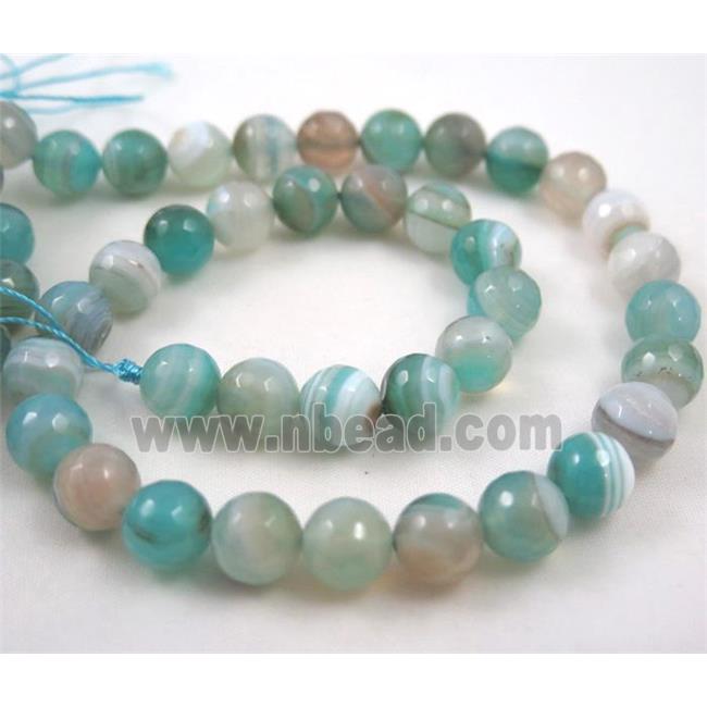 stripe agate beads, blue amazonited color, faceted round