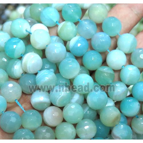 stripe agate beads, blue amazonited color, faceted round