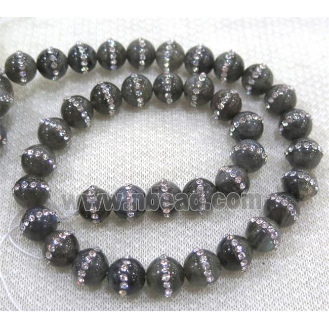 round labradorite beads with rhinestone