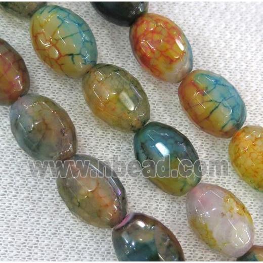 dragon veins agate bead, faceted barrel, colorful