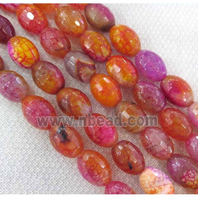 dragon veins agate bead, faceted barrel, red