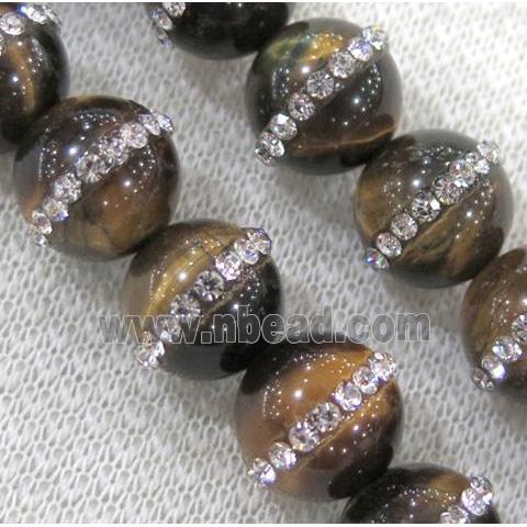 tiger eye beads with rhinestone, round